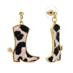 Eye Candy Cow Print Boot Pierced Earrings with Gold Accents